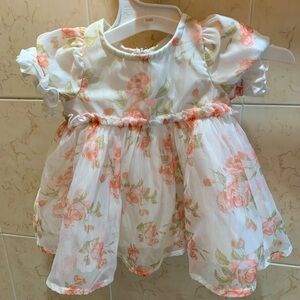 Newborn baby girl summer dress floral pattern short sleeve ruffled hem dress